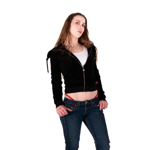 Vintage Y2k Twisted Heart Velvet Velour Zip Up Embellished Hoodie Jacket - S - Picture 4 of 10